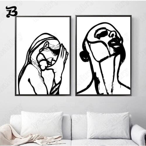Canvas Painting Abstract Black and White Lines Minimalist Wall Art Modern Posters and Prints Wall Pictures for Home Wall Decor