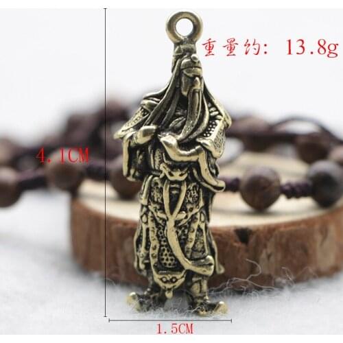 Antique Solid Brass Guanyu Miniature Figurines Retro Copper Animal Tea Pet Desktop Ornament Decor Crafts Keychain Pendants
