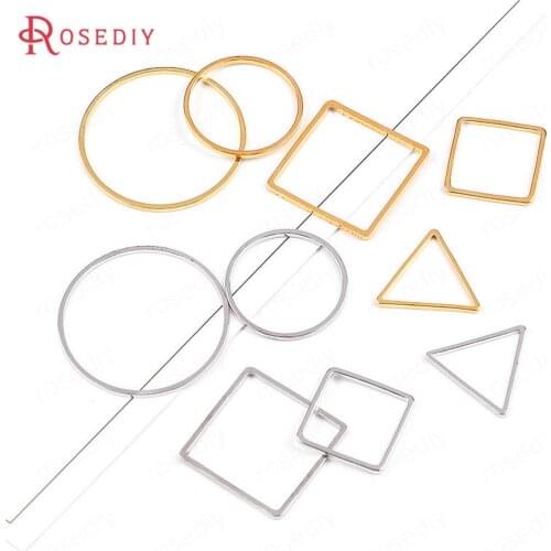 B045)10 pieces 15mm 20mm 28mm 24K Gold Color Brass Round Square Triangle Closed Solid Rings Diy Jewelry Earrings Accessories