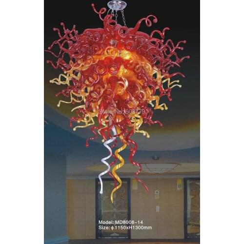 Free Shipping Red and Yellow Hand Blown Crystal Chandelier 6 Lights