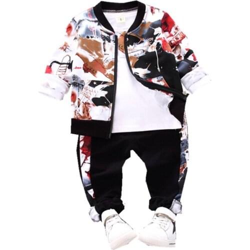 Spring Autumn Children Fashion Clothes Baby Boys Printing Jacket T Shirt Pants 3Pcs/sets Kids Infant Clothing Toddler Sportswear