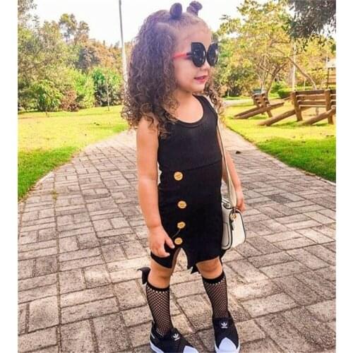Toddler Kids Baby Girls Clothes Solid Button Sleeveless Plain Party Casual Dress Summer Casual Outfits