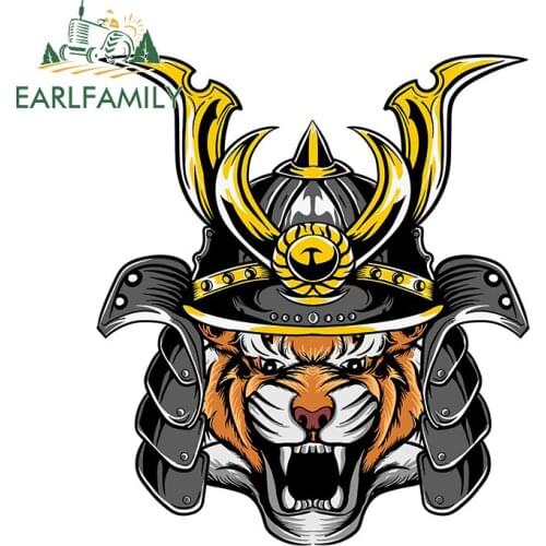 EARLFAMILY 13cm x 11.2cm Japan Samurai Bushido Spirit Style Tiger Samurai Helmet Car Stickers for Window Bumper Trunk Car Decals