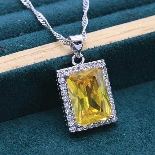 Exquisite 925 Silver Pendant Necklace For Women Christmas Gift Wedding Jewelry Yellow Rainbow Green White Blue Topaz