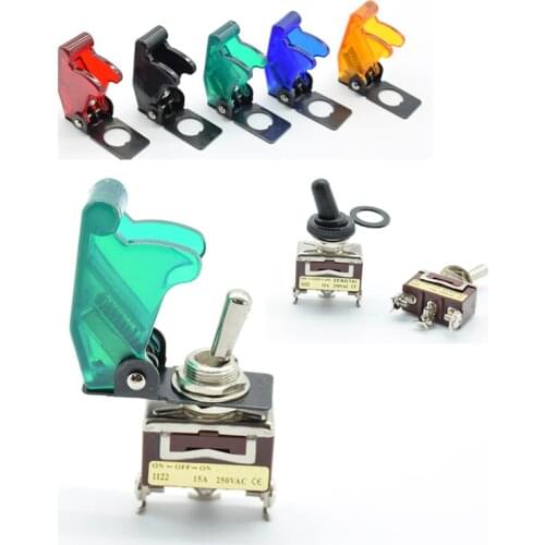 Miniature ON OFF ON ON Small SPST Toggle Switch 2pin 3pin Heavy Duty Waterproof Cover red blue 15A 250V AC Mounting hole 12mm