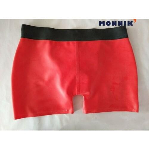 MONNIK latex 100% Rubber Latex Underwear Black Waist and Red Boxer Shorts