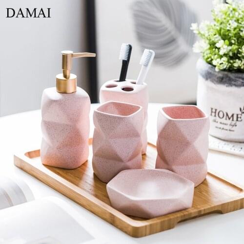 Nordic Modern Bathroom Accessories Set Ceramic Geometry Decorative Toothbrush Holder Household Restroom Four-piece Wash Set
