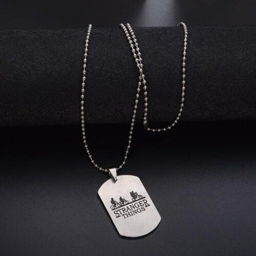 Stranger Things Anime Pendant Necklace Letters Bicycle Tag Necklace Cosplay Wedding Party Best Friend Travel Gift Jewelry