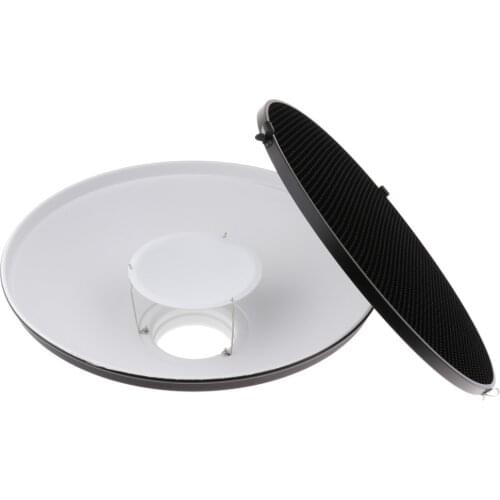 Professional Metal Reflector Beauty Dish Bowens Mount with Honeycomb Cover and Diffuser Sock for Studio Flash, Speedlight