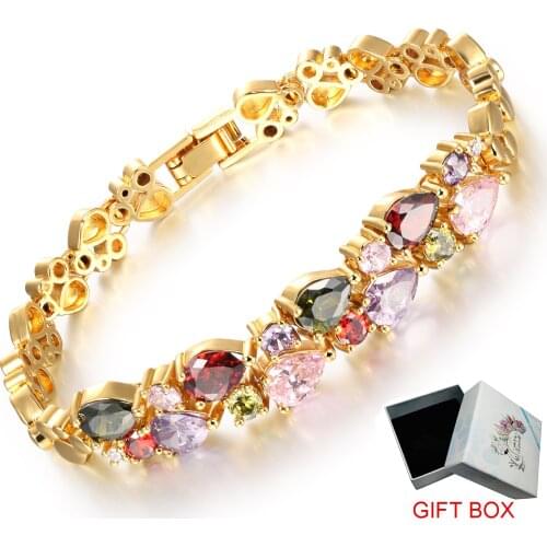 Cyue ColorFul Zircon Double-layer Copper Gold-plated Crystal Bracelet Fashionable And Generous For Women Jewelry
