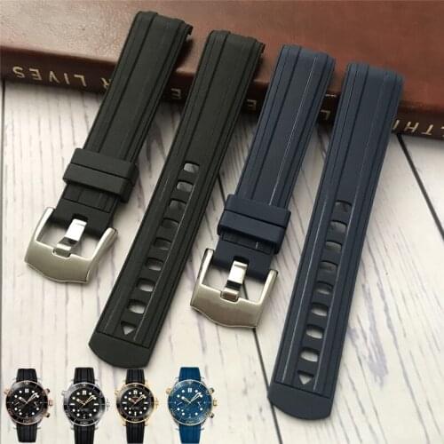 20mm soft Rubber Silicone Watch band Watchband for Omega strap Seamaster 300 speedmaster Ocean Bracelet Accessories black blue