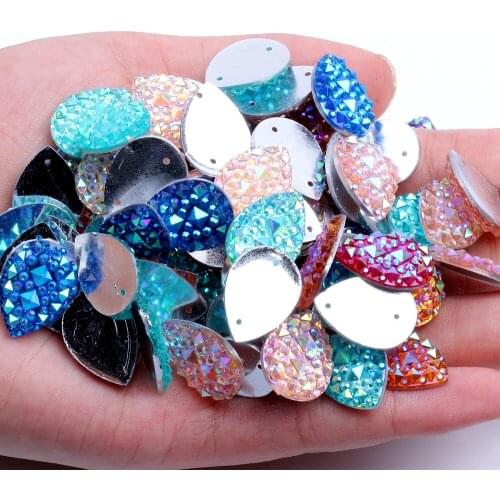 Tear Drop 40pcs 13x18mm Many AB Color Flatback Sewing Resin Rhinestones With 2 Holes DIY Scrapbooking Craft Jewelry Accessories