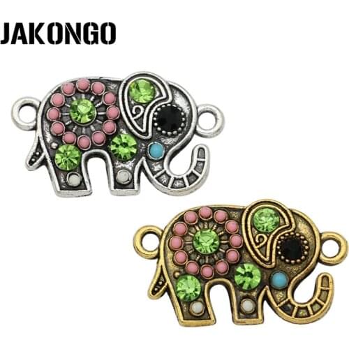JAKONGO Antique Silver Bohemian Style Elephant Connector for Jewelry Making Bracelet Accessories Findings DIY 22x13mm 5pcs/lot