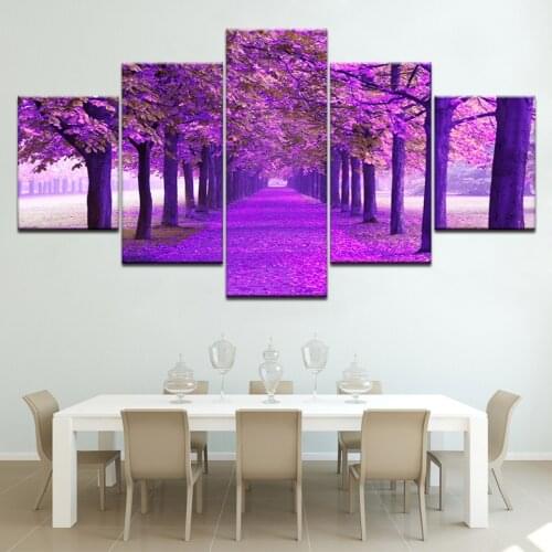 Modern Home Wall Art Decoration Framework Picture 5 Pieces Purple Maple Woods Natural Scenery HD Print Painting On Canvas Poster