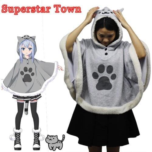 Neko Atsume Cat Backyard Cosplay Cloak Cute Japanese Cartoon Warm Costume Hoodies With Tail Kawaii Daily Fleece Coat