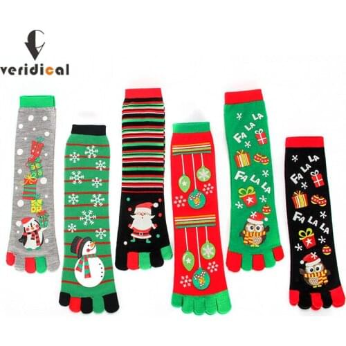 Veridical 5 Pairs/Lot Men Women Funny Cartoon Printed Toe Socks Cotton Five Fingers Socks Fashions Soft Socks Christmas Socks
