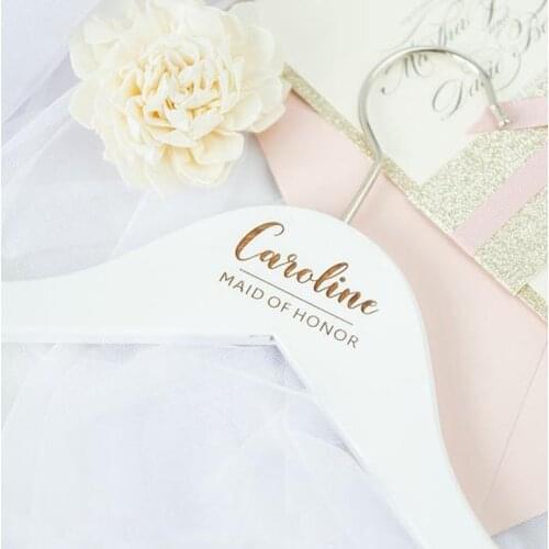 Custom Hanger Wedding Hanger, Engraving Name Wood Hanger, Bride, Bridesmaid, white hanger with bowknot, bridesmaid gifts