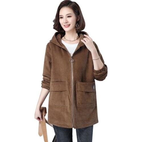 Corduroy Windbreaker Women New Outerwear Spring Autumn Middle-aged Mother Coat Female Overcoat Tops Lady Jacket Plus Size