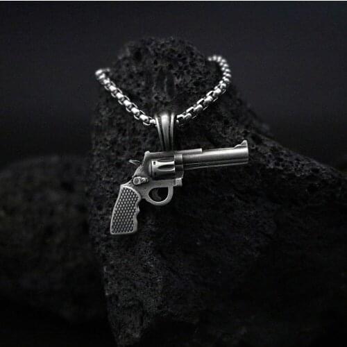 Retro style revolver mens necklace pendant accessories pure tin weapon pendant mens necklace