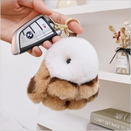 Real Rex Rabbit Fur Pompom Bag Pendant Female Car Key Buckle Jewelry Keychain Cute Bunny Backpack Charm
