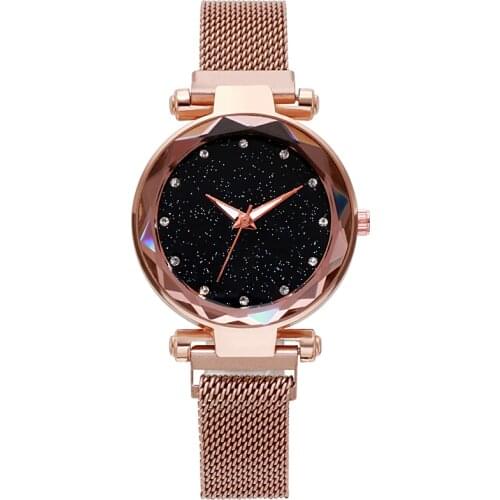 Luxury Brand Starry Sky Watches for Women Stylish Ladies Gold Bracelet Watches Stainless Mesh Magnetic Buckle Quartz Wristwatch