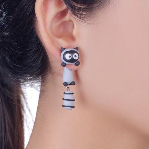 TTPAIAI 30 Brand Handmade Polymer Clay Cartoon Smile Raccoon Stud Earring Cute 3d Animal Earrings For Women Girl Gift