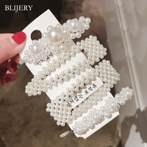 BLIJERY Elegant Full Pearls Hair Clips for Women Fashion Sweet Korean Style Hairpins Alloy BB Hairgrip Girls Hair Accessories