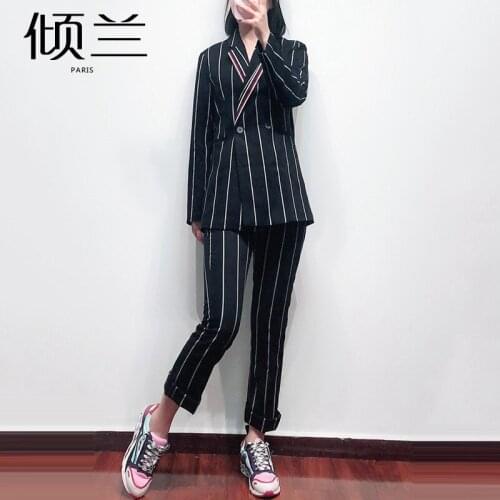 Patads French fashion contrast stripe Blazer spring summer British commuter Ladies Top v7437e