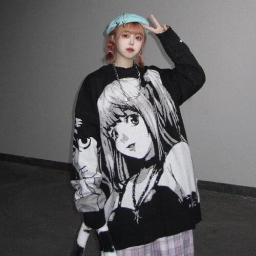 Deeptown Anime Print Hoodie Women Gothic Long Sleeve Sweatshirt Grunge Pullover 2021 Dark Academia Style Vintage Alt Clothes New