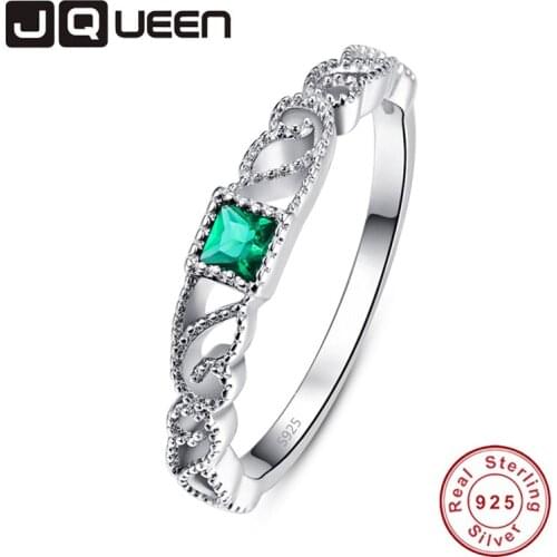 JQUEEN Green Spinel Openwork Lace White Zircon Rings For Women Silver Ring 925 Jewelry Pave Setting Crystal Jewelry Bijoux Femme