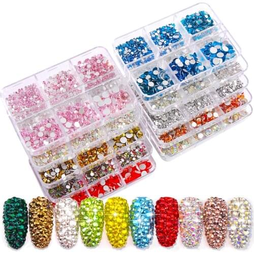 1 Box Multi-Size Crystal Nail Art Rhinestone White Gold Red Clear All Color Diamond Gem 3D Glitter Decoration For Manicure DIY