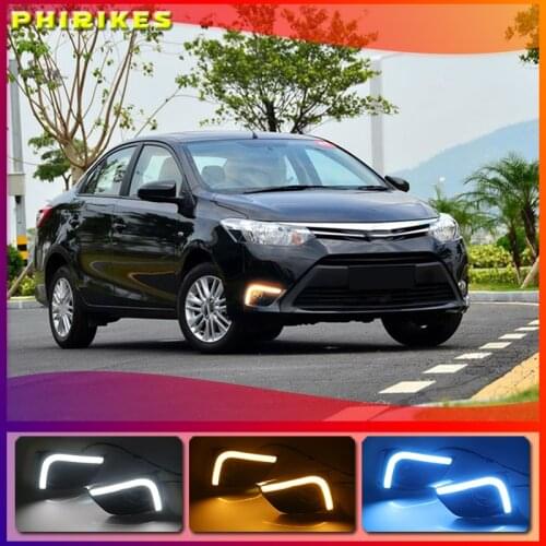 1 Pair Car Daytime Running Light Turn Signal Light 2-Color DRL LED Fog Lamp for Toyota Vios 2014 2015 2016