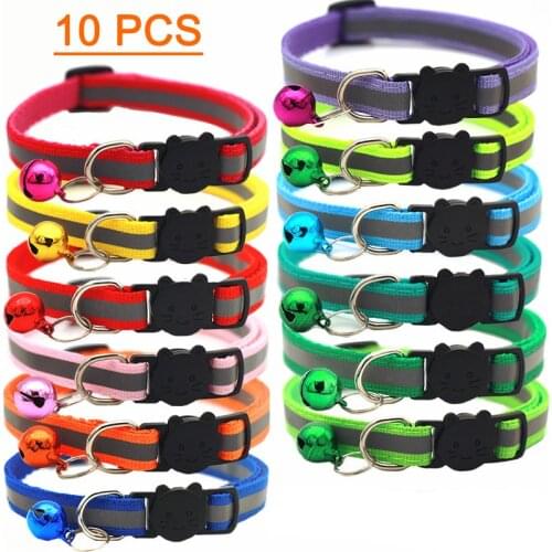 10Pcs Wholesale Collars for Cat Collar With Bell Adjustable Necklace Cat Puppy kitten Collar Dropshipping Pet Cats Collar