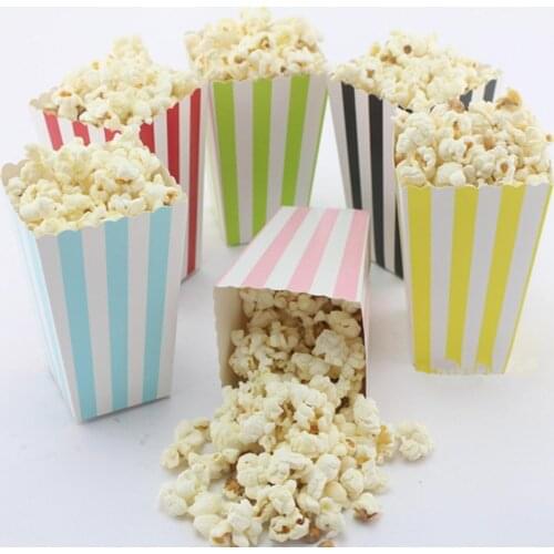 12pcs Colorful Dot Wave Striped Paper Popcorn Boxes Pop Corn Favor Bags For Candy/Snack/Chips Wedding Xmas Birthday Movie Party