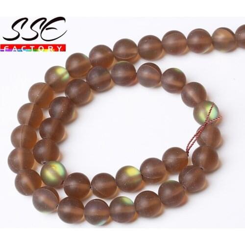 A+ Austria Crystal Synthesis Glitter Matte Brown Moon Stone Beads 15'' For Jewelry Making DIY Bracelet Accessories 6 8 10 12 mm