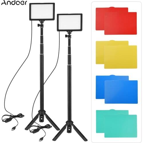 Andoer 2pcs USB LED Video Light Kit Photography Lighting 3200K-5600K 120pcs Beads 14-level Dimmable with 148cm/58in Tripod Stand