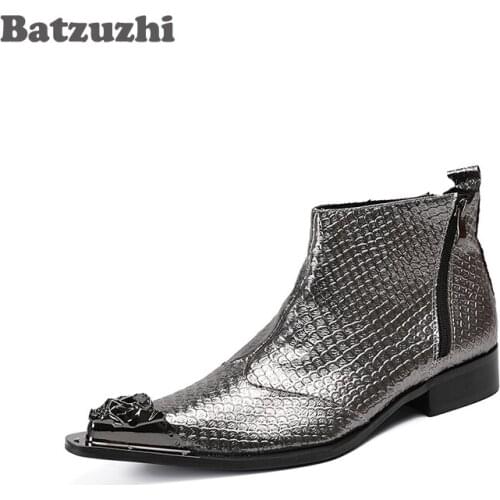 Batzuzhi Luxury Italian Type Men Boots Fashion Leather Boots Men Ankle Party and Wedding Boots for Men Botas Hombre! Big Size 46