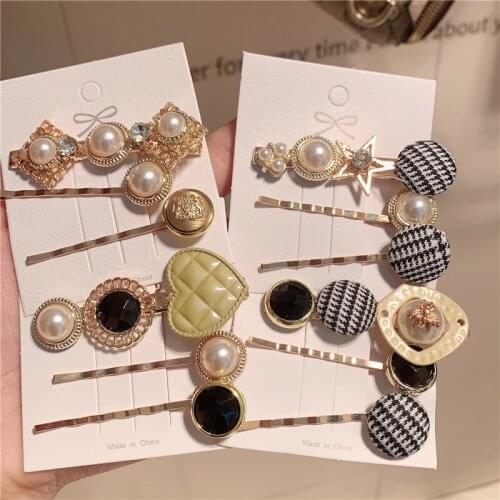 Ins girl pearl plaid suit hairpin side hairpin Korean net red headdress bangs clip side clip hair accessories