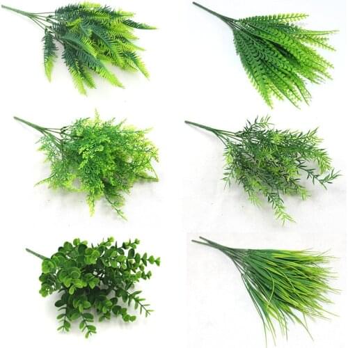 7 Fork Artificial Plants Eucalyptus Grass Plastic Ferns Green Leaves Fake Flower Plant Wedding Home Decoration Table Decors