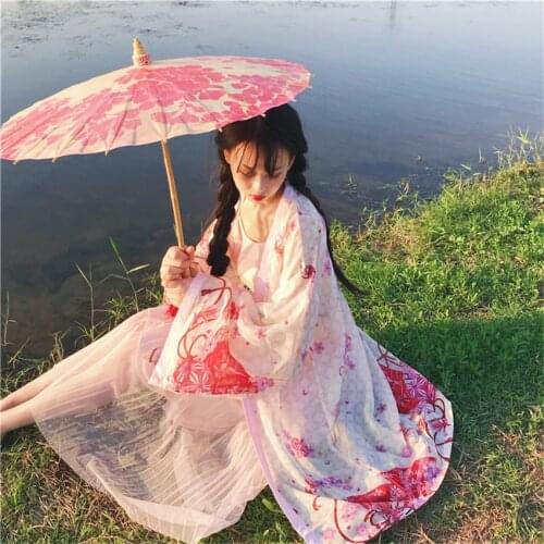 Japanese Traditional Clothes for Ladies Summer Fashion Floral Print Kimono Long Sleeve Coat Suspender Dress Casual Yukata Women