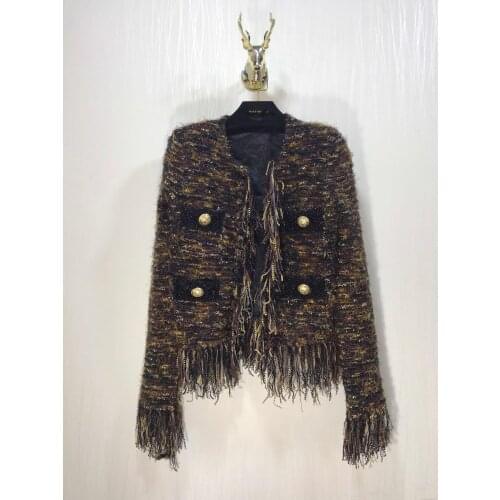 2020FW Luxury High Quality Women Spring Autumn New Tassel Tweed Coat Jacket For Ladies Chic Outerwear Rmsx 11.14