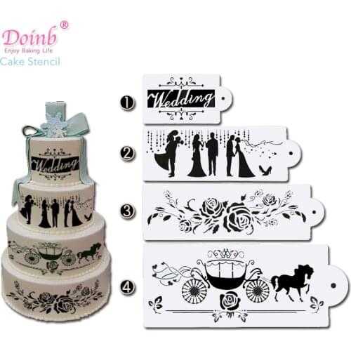 Hot 4kind Classic Valentine Wedding Cake Painting Lace Stencil Strew Pad Fondant Baking Mould Cupcake Decorative DIY Craft Tool