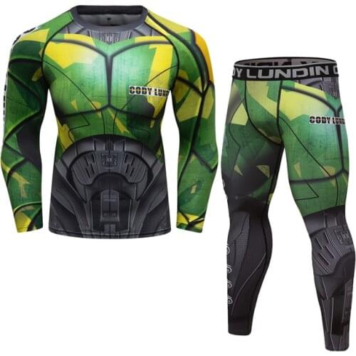 Mens Compression Sets Running Tights Workout Fitness Training Tracksuit Shirts Sport Suit Rashgard Comprehensive Training Set