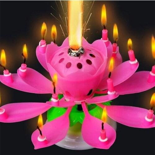 Cake Musical Candle Innovative Colorful Party DIY Cake Decoration Lotus Flower Shape Rotating Bloom Plastic Birthday Candle Gift