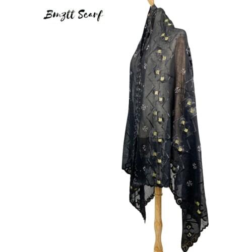 New Muslim Womens Prayer Scarf Shawl, Cotton Embroidered Embroidered Head Scarf African Women Fashion Hijab Idian BF-235