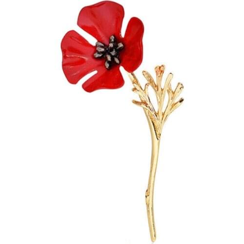 Newest Golden Color Brooches For Women Vintage Red Poppy Flower Corsage Fashion Oil Painting Brooches