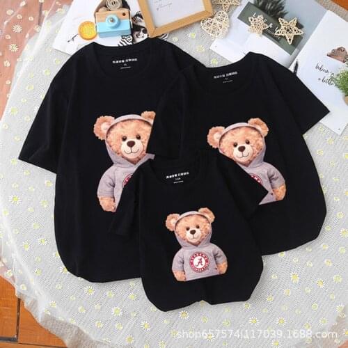 Family Matching Clothes Mother Father Daughter Son Kid Tshirt Family Teddy Bear Printing Clothes Mommy and Me Top