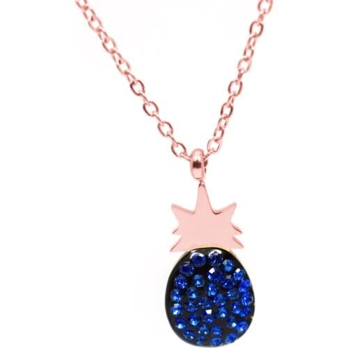 Stainless Steel Rose Gold Color Cute Pineapple Pendant Necklace for Women CZ Crystal Stone Necklaces Jewelry
