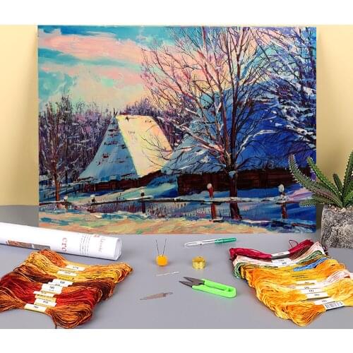 Landscape Scansen Pre-Printed 11CT Cross Stitch Embroidery Set DMC Threads Hobby Handmade Handicraft Knitting Package