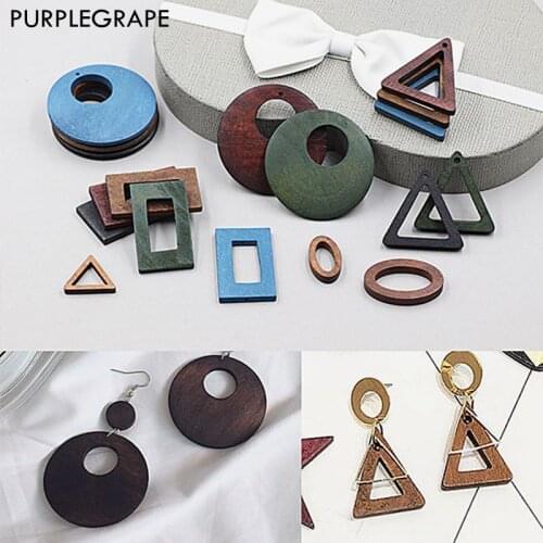 PURPLEGRAPE DIY handmade solid wood earrings jewelry accessories necklace pendant geometric triangle rectangular round